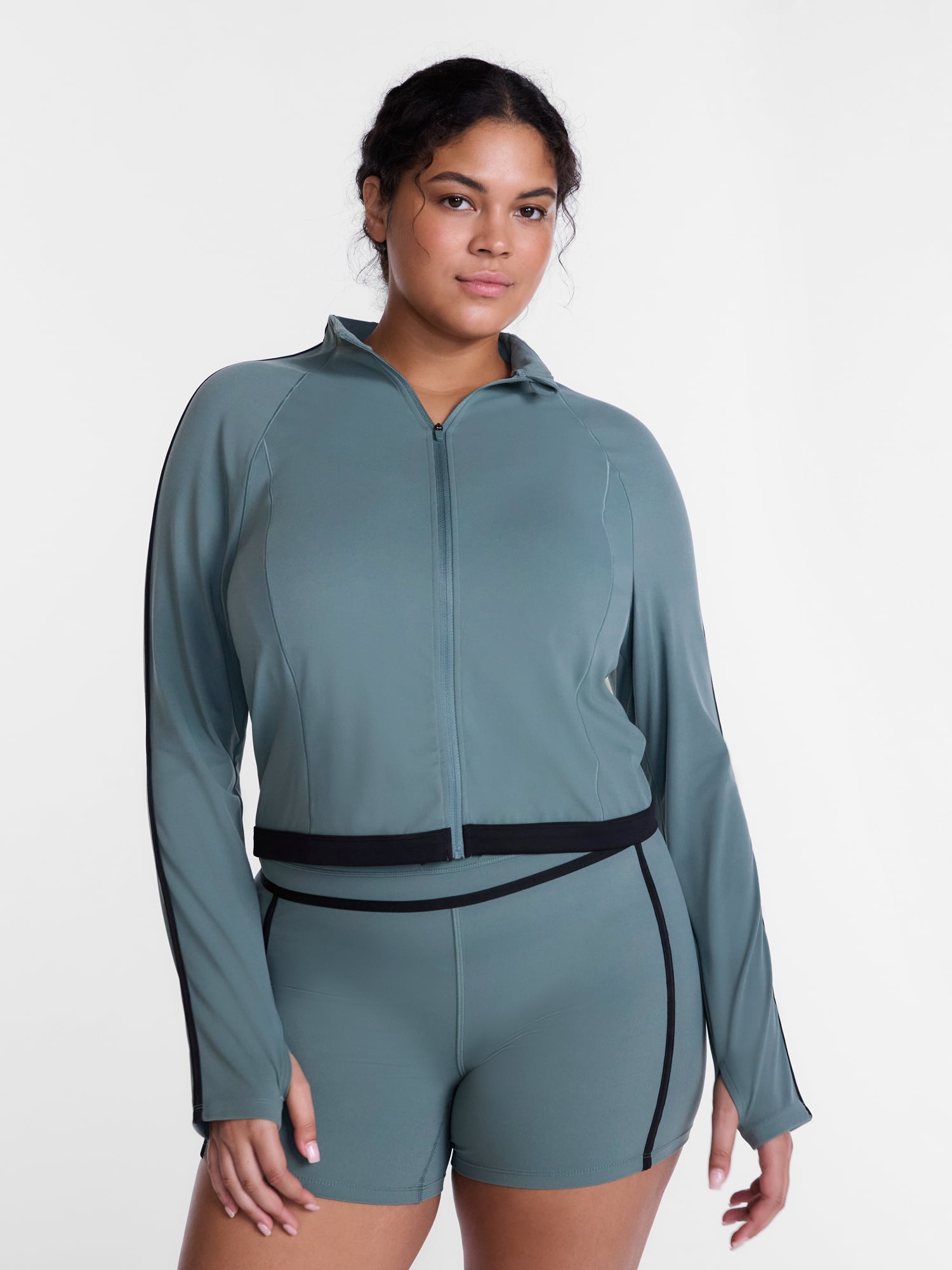 Avia Women's and Women's Plus SoftSculpt Tipped Cropped Active Jacket, Sizes XS-4X