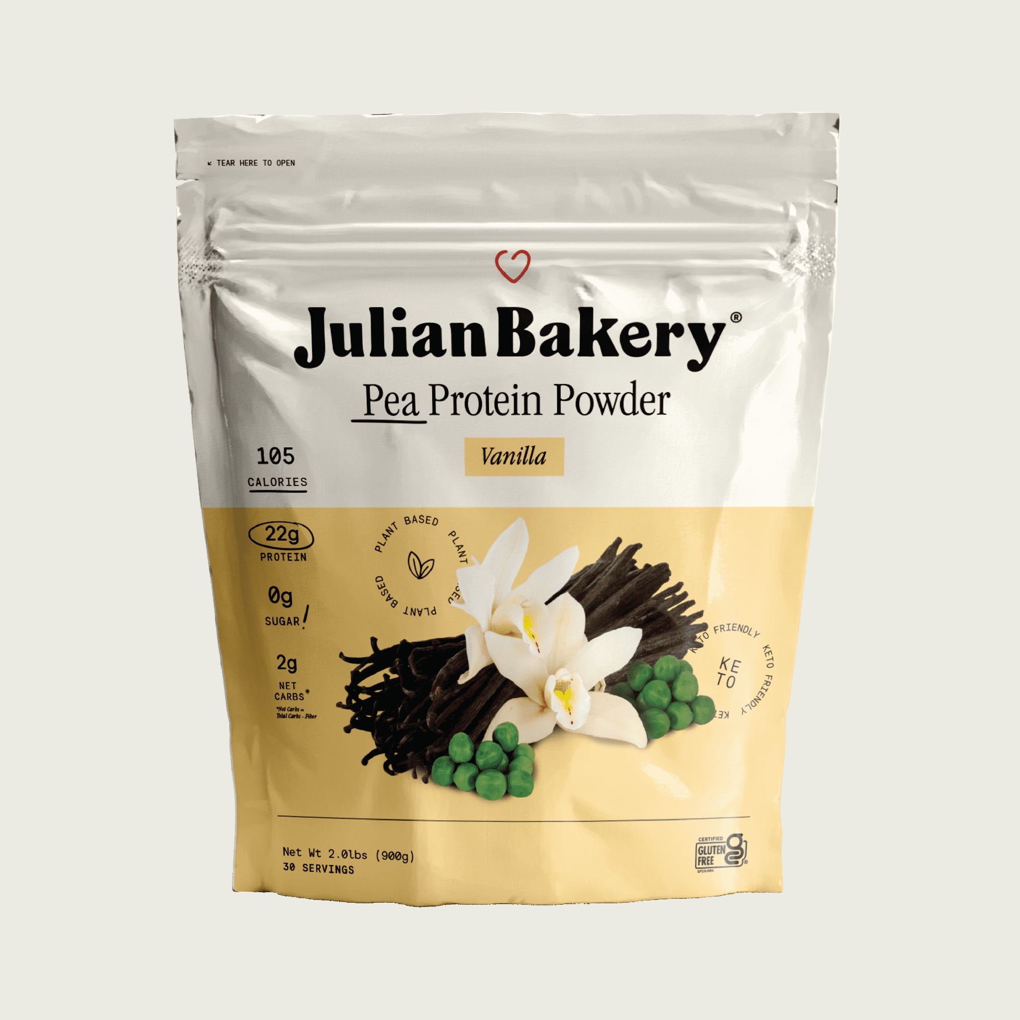 Julian Bakery® Vegan Thin® Protein Powder | Vanilla | 20g Pea Protein | 3 Net Carbs | 1.88 LBS | 30 Servings