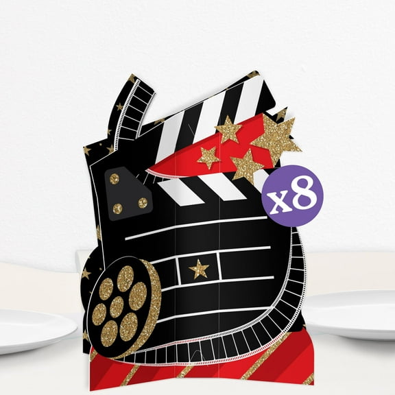 Big Dot of Happiness 3D Red Carpet Centerpiece Table Decorations, Freestanding Movie Night Centerpieces, Prom or Birthday Decor - 8 Count
