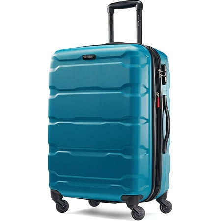 Samsonite Omni PC Hardside Expandable Luggage with Spinner Wheels, Caribbean Blue, Checked-Medium 24-Inch