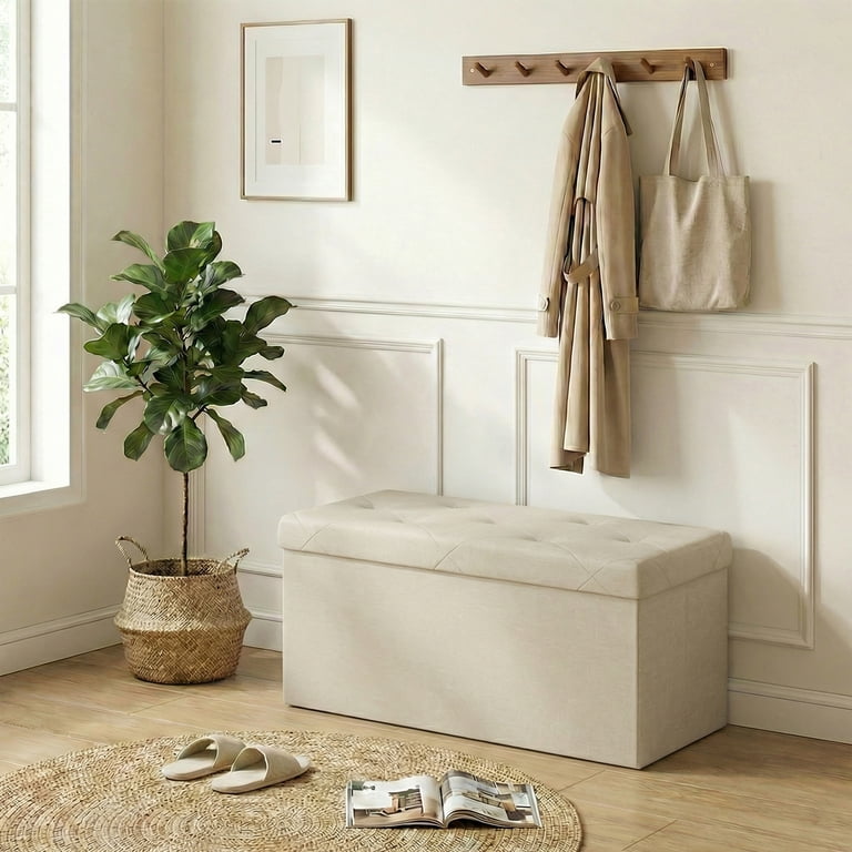 CONCETTA 30" Folding Storage Ottoman Bench, Beige photo 6