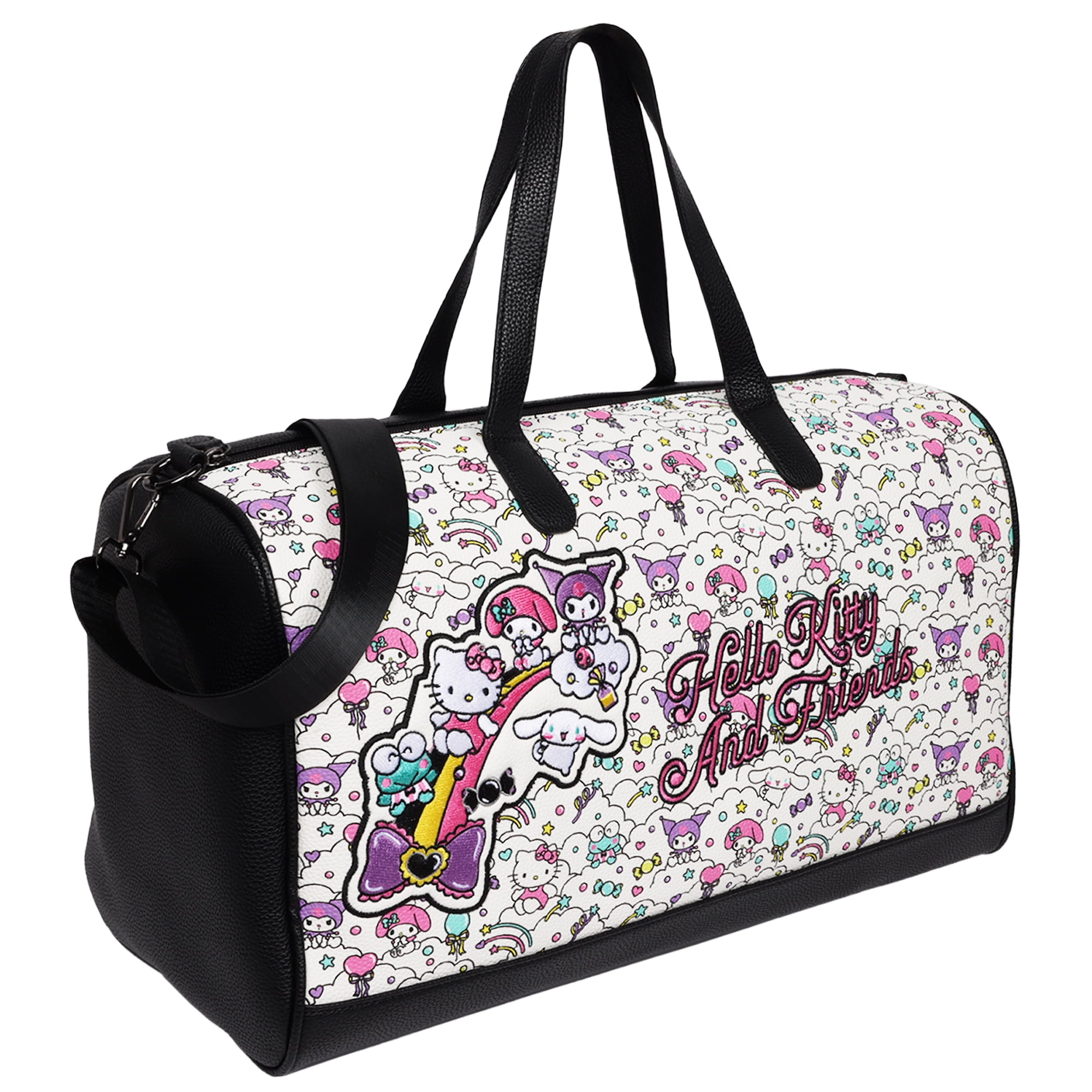Sanrio Hello Kitty Weekender Duffel Bag, Cute Travel Tote for Women, Black