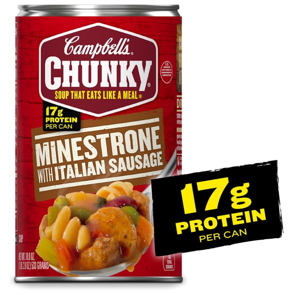 Campbell’s Chunky Soup, Ready to Serve Minestrone with Italian Sausage Soup, 18.8 oz Can