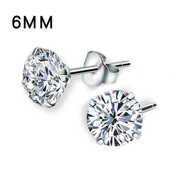Frehsky Round Silver Cubic Zirconia Stud Earrings, Sterling Silver, 6mm