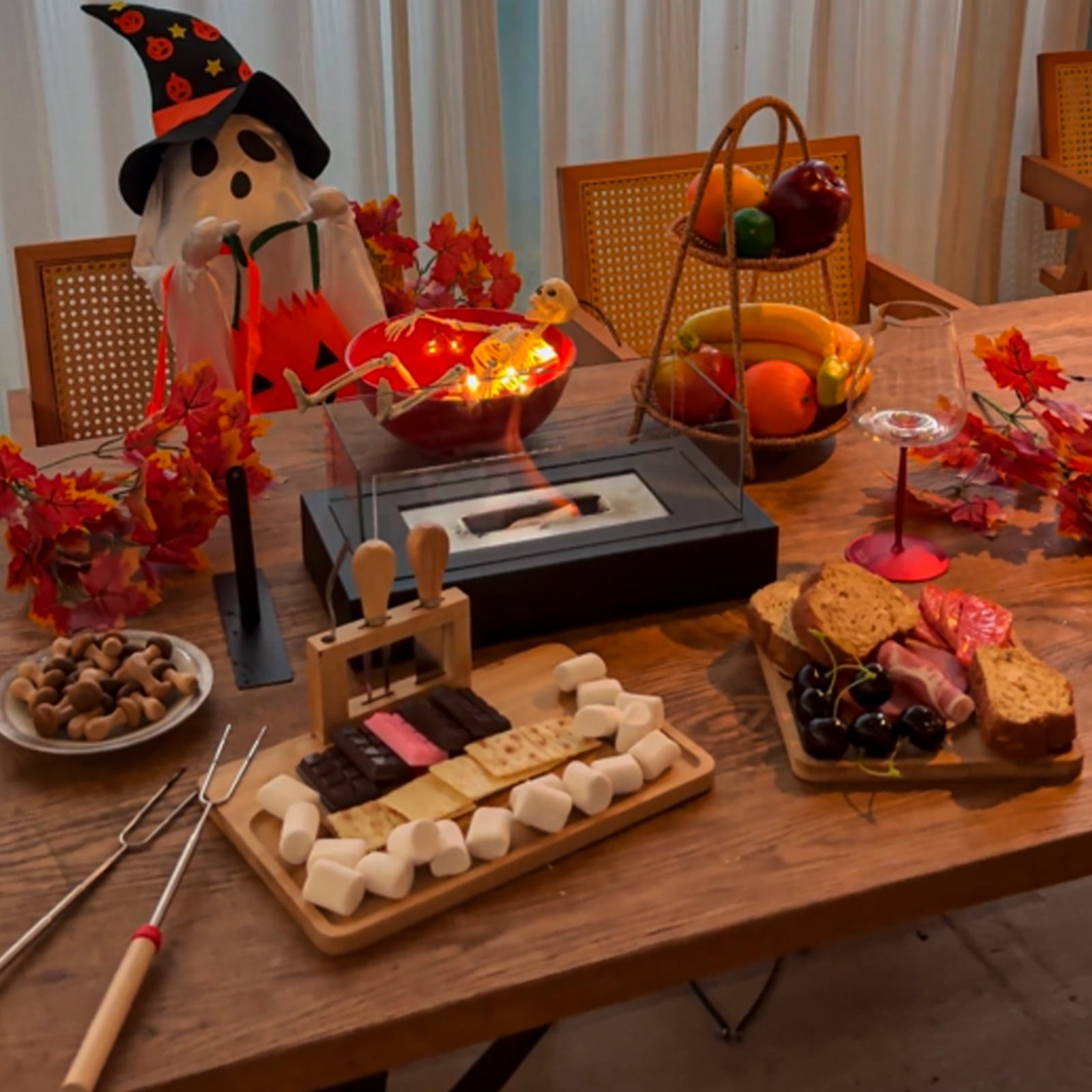 Tabletop Fire Pit - Smores Maker Kit Indoor & Outdoor with Charcuterie Boards, Engagement Gifts for Couples, Gifts Ideals for Wedding, Housewarming, White Elephant, Bridal Showers, Christmas