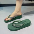 thumbnail image 2 of hlysgo Women's Sparkly Rhinestone Platform Flip Flops Thong Sandals Flower Slip on Wedge Sandals Army Green 7.5, 2 of 6