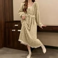 thumbnail image 2 of BiZtdJrK Flannel Pajama Dress Women Lace Patchwork Square Neck Long Sleeve Nightdress Fuzzy Cozy Winter Nightgowns Full Length Cute Sleepdress Green M, 2 of 8
