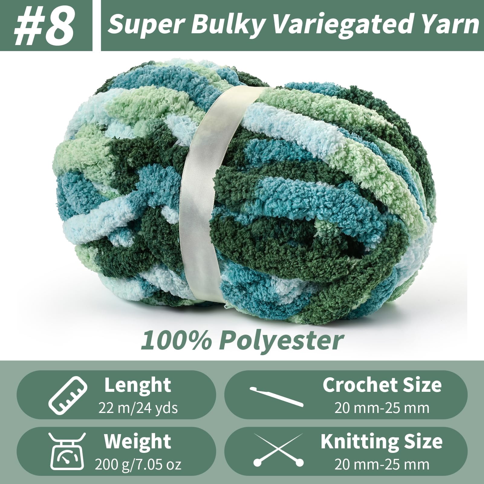 10 Pack Fluffy Chunky Chenille Yarn for Crocheting, Chunky Blanket Yarn for Hand Knitting, 240yds/70.5oz Super Bulky Variegated Blanket Yarn(Blue-White)