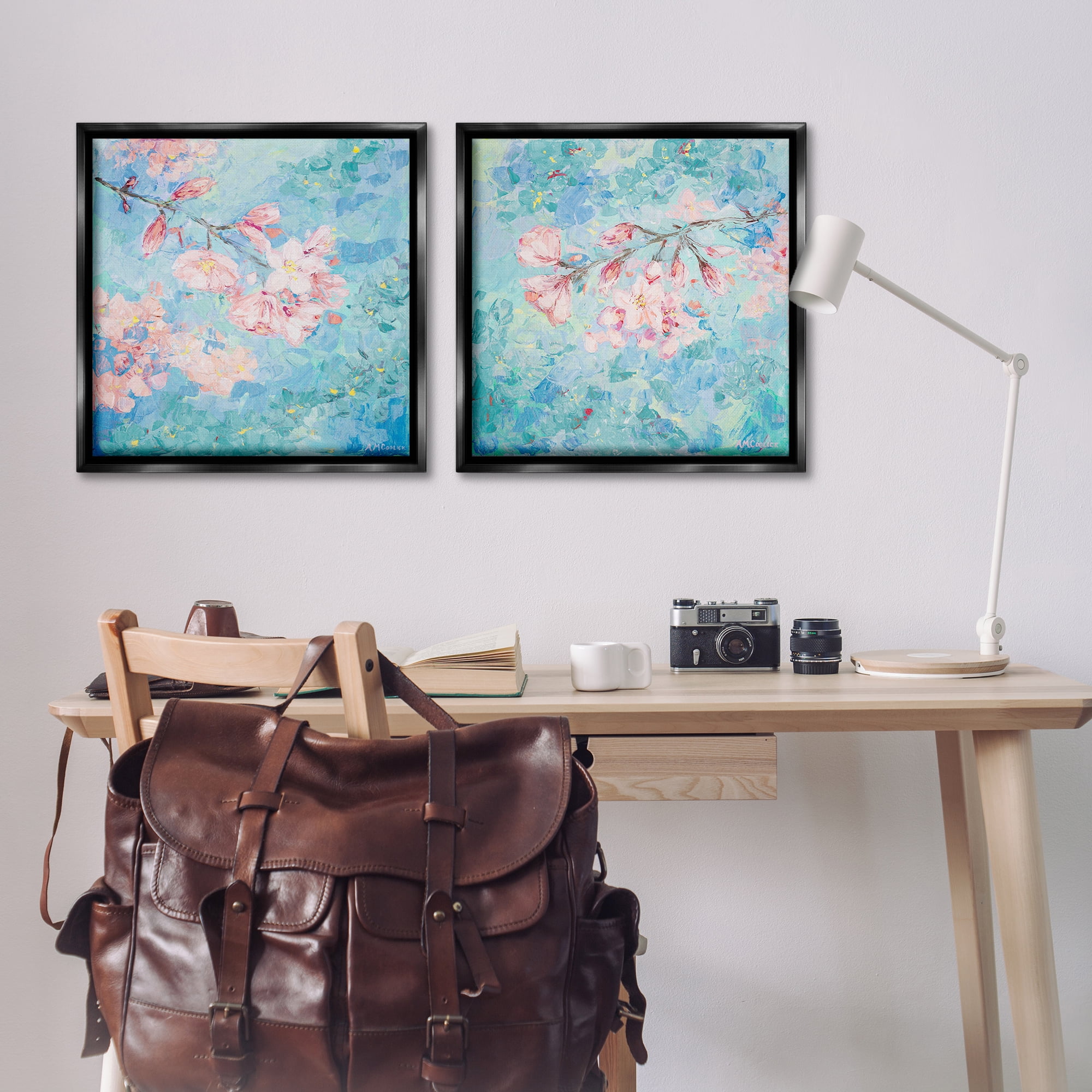 Stupell Industries Yoshino Cherry Blossoms Floral & Botanical Painting Black Floater Framed Canvas Art Print Wall Art, 25 x 25, Set of 2