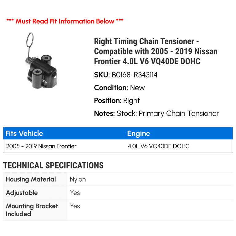 Right Timing Chain Tensioner - Compatible with 2005 - 2019