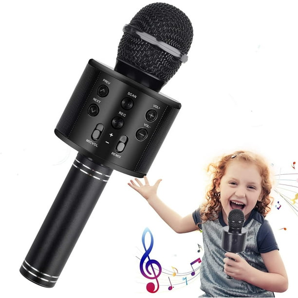Microphone, Sans Fil Bluetooth Karaoké Microphone Enfants, Portable 4-en-1  Machine de Microphone de Poche, Lecteur KTV à la Maison avec Haut-Parleur  et Fonction d'Enregistrement, Compatible avec iOS Android et PCschwarz 