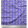 thumbnail image 1 of Soimoi Purple Poly Georgette Fabric Leaves,Floral & Bird Stripe Printed Fabric 1 Yard 42 Inch Wide, 1 of 3