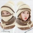 thumbnail image 5 of Walbest 3Pcs/set Winter Women Thicken Warm Knitted Pompom Beanie Hat Cap Scarf Face Mask Set Warm Ear Knitted Beanie Scarf & Warm Face Mask, 5 of 7