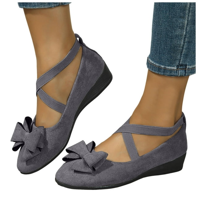 Chaussures Habillées à Talons Compensés pour Femmes Mode Suède Nœud Automne Ballerines à Brides Escarpins Habillés