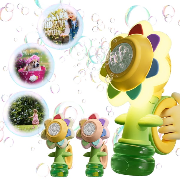 XWSHYW Juguetes para Niños Makers Girasol Máquina Automática Portátil Inalámbrico Led Fabricante con Función de Baile para Fiestas Picnics Baño de Playa + Líquido 130Ml
