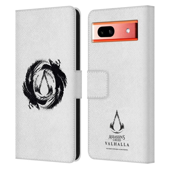 Head Case Designs Officially Licensed Assassin's Creed Valhalla Compositions Crest And Ravens Leather Book Wallet Case Cover Compatible with Google Pixel 7a