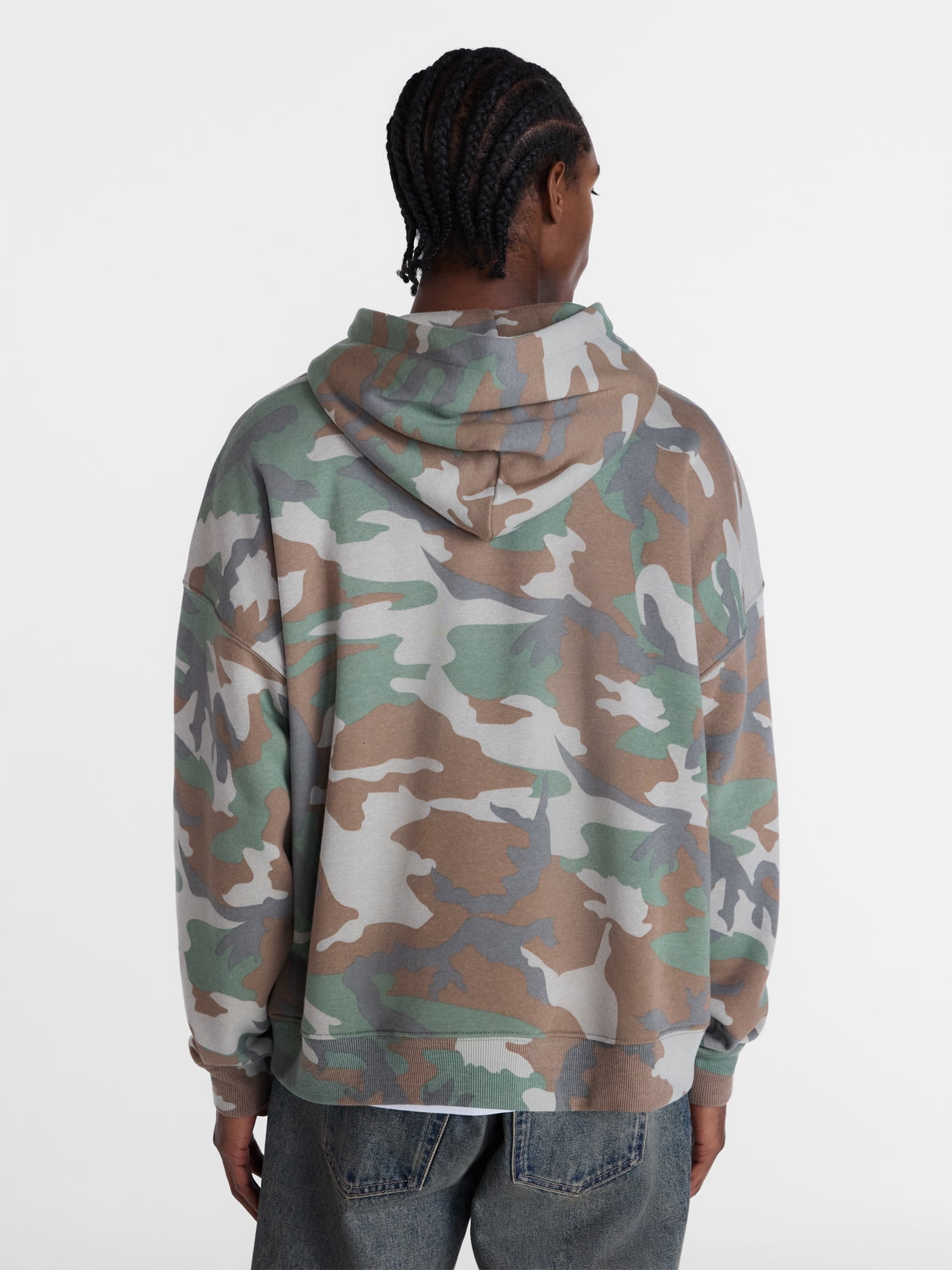 No Boundaries Boxy Fit Oversized Fleece Hoodie with Long Sleeves, Men's XS-4XLT