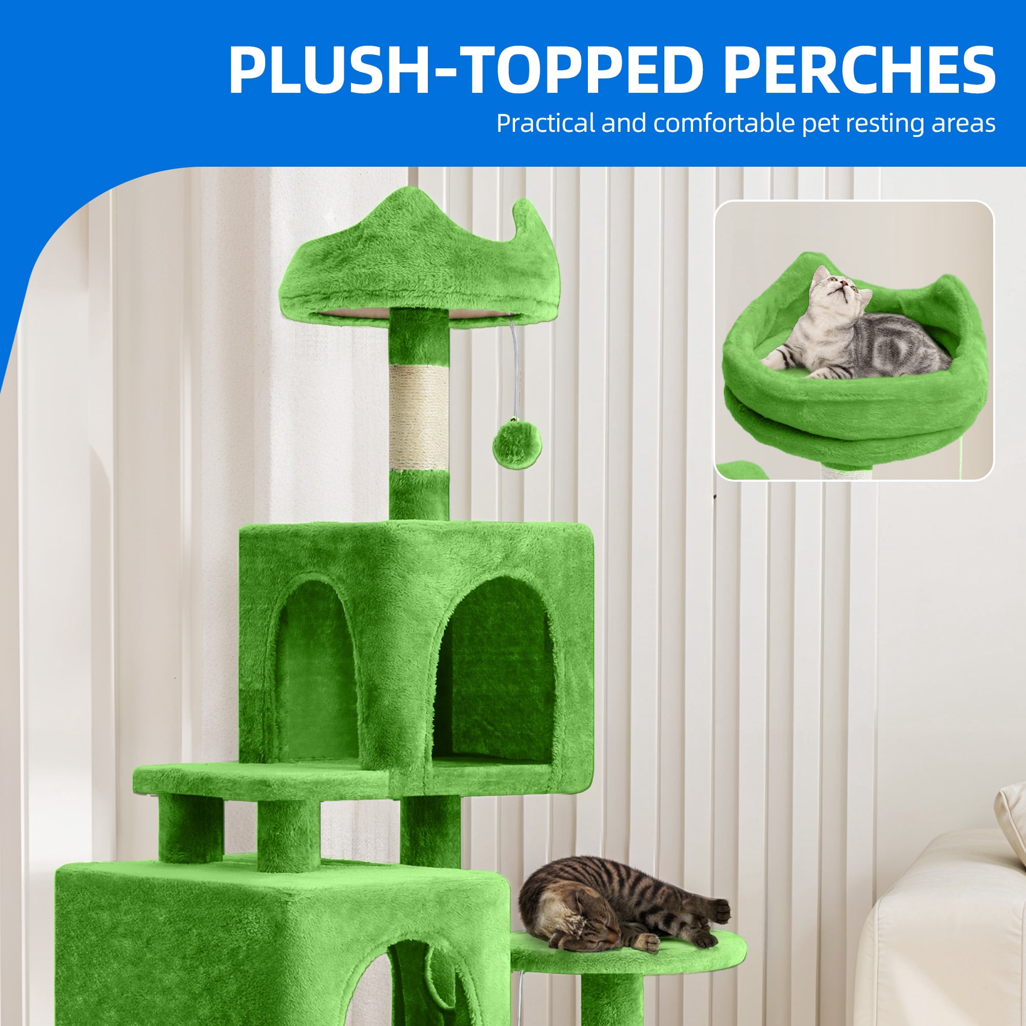 Dextrus 54" Multi-Level Cat Tree Tower with Cat Condos, Plush Top Perches, Hammocks, Sisal Scratching Post Board, Indoor Cat Activity Center,Green