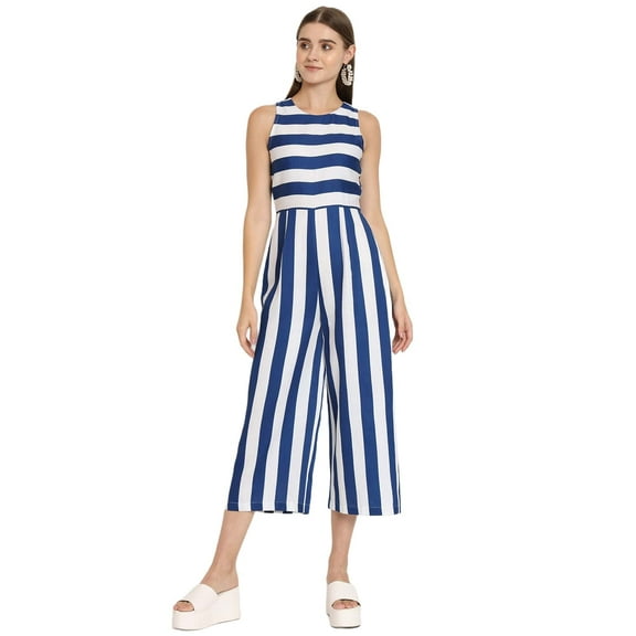 Moomaya Women's Printed Jumpsuit, Round Neck Sleeveless Wide Leg Cotton Jumpsuits