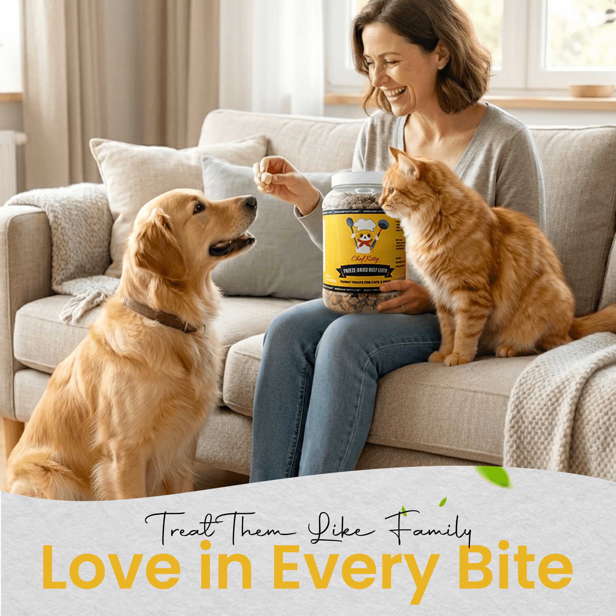 Chef Kitty Beef Liver Freeze-Dried Treats for Cats and Dogs, 3.4 oz Bottle