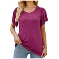 thumbnail image 2 of Shorts pour Femmes, Hauts à Manches Courtes pour Femmes, T-Shirt Décontracté Uni à Col Rond à Manches Volantées pour Femmes, Haut à Manches Courtes, 2 of 8