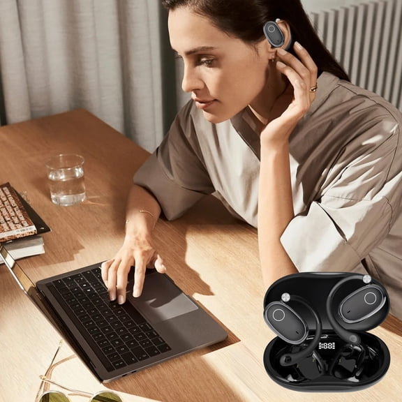 Open Ear Headphones Wireless Bluetooth 5.4, LED Display Bluetooth Earphone for Workout/Running Bone Conduction Open Ear Earbuds for Running and Workout