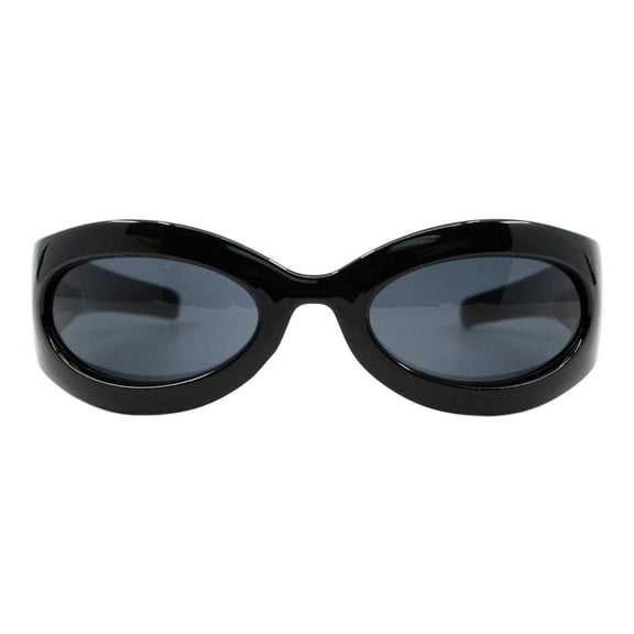 Women's Sunglasses Fitted Wrap Around Shield Thick Oval Frame UV400 Black
