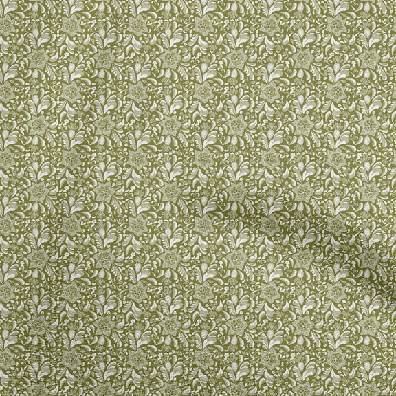 oneOone Cotton Flex Olive Green Fabric Asian Ornamental Fabric For Sewing Printed Craft Fabric By The Yard 40 Inch Wide