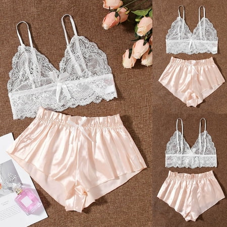 

Pxiakgy intimates for women Satin Silk Pajamas Women Nightdress Lingerie Lace Underwear Sleepwear Printing Beige + M