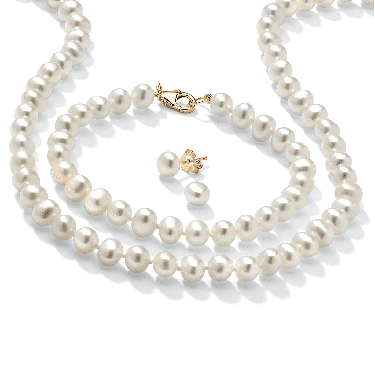 3 Piece Cultured Freshwater Pearl Necklace Bracelet and Earrings