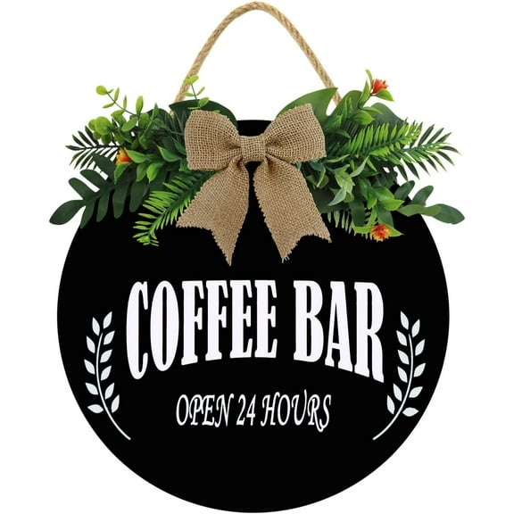 Eveokoki 12" Coffee Bar Wall Signs Decor, Coffee Bar Open 24 Hours Sign, Farmhouse Wood Coffee Signs Coffee Bar Decor for Coffee Station, Coffee Lover Gift