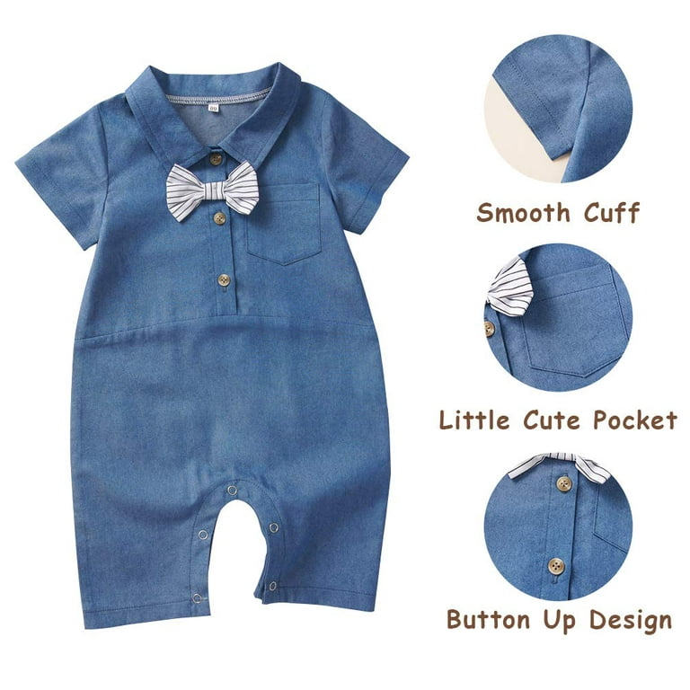 Kids Baby Girl One Piece Denim Blue Romper Jumpsuit with Belt Bow  Sleeveless Bow Denim with Pocket Children Clothes