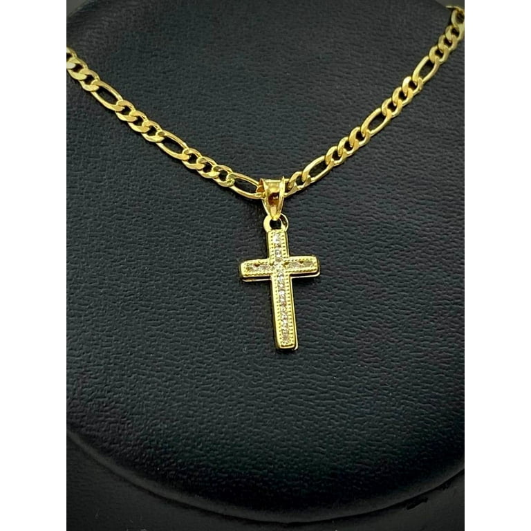 Small Cross Necklace Pendant CZ 14K Gold Filled Womens Kids