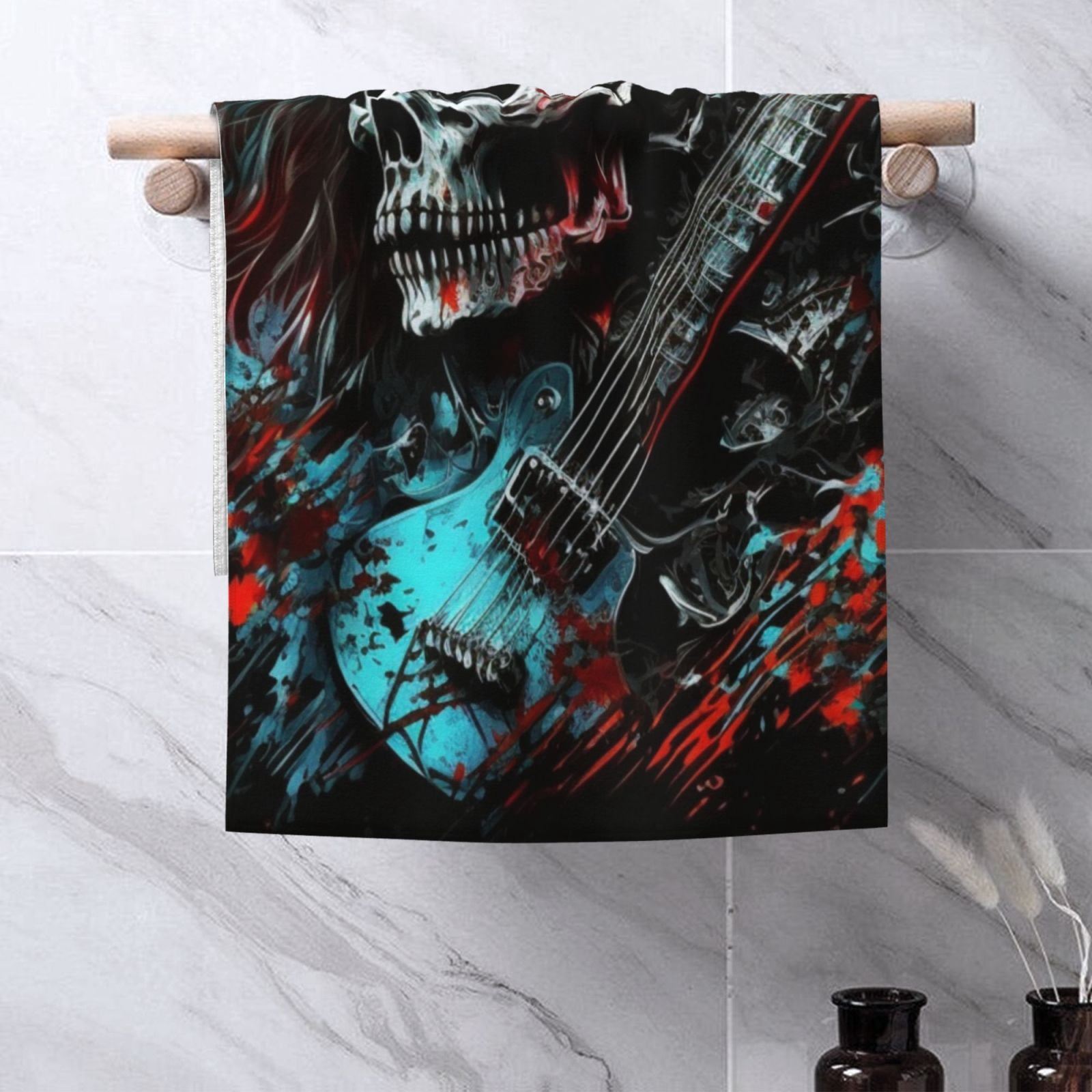 Death Skull Rock Heavy Metal Music 27.5" x 16" Ultra Soft Hand Towel, Face Wash Cloth for Bathroom, Gym, Travel, Pool