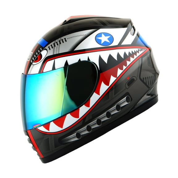 Wow! Motorcycle Full Face Helmet Street Bike BMX MX Youth,Kids HKY-B15 Monster Shark Black