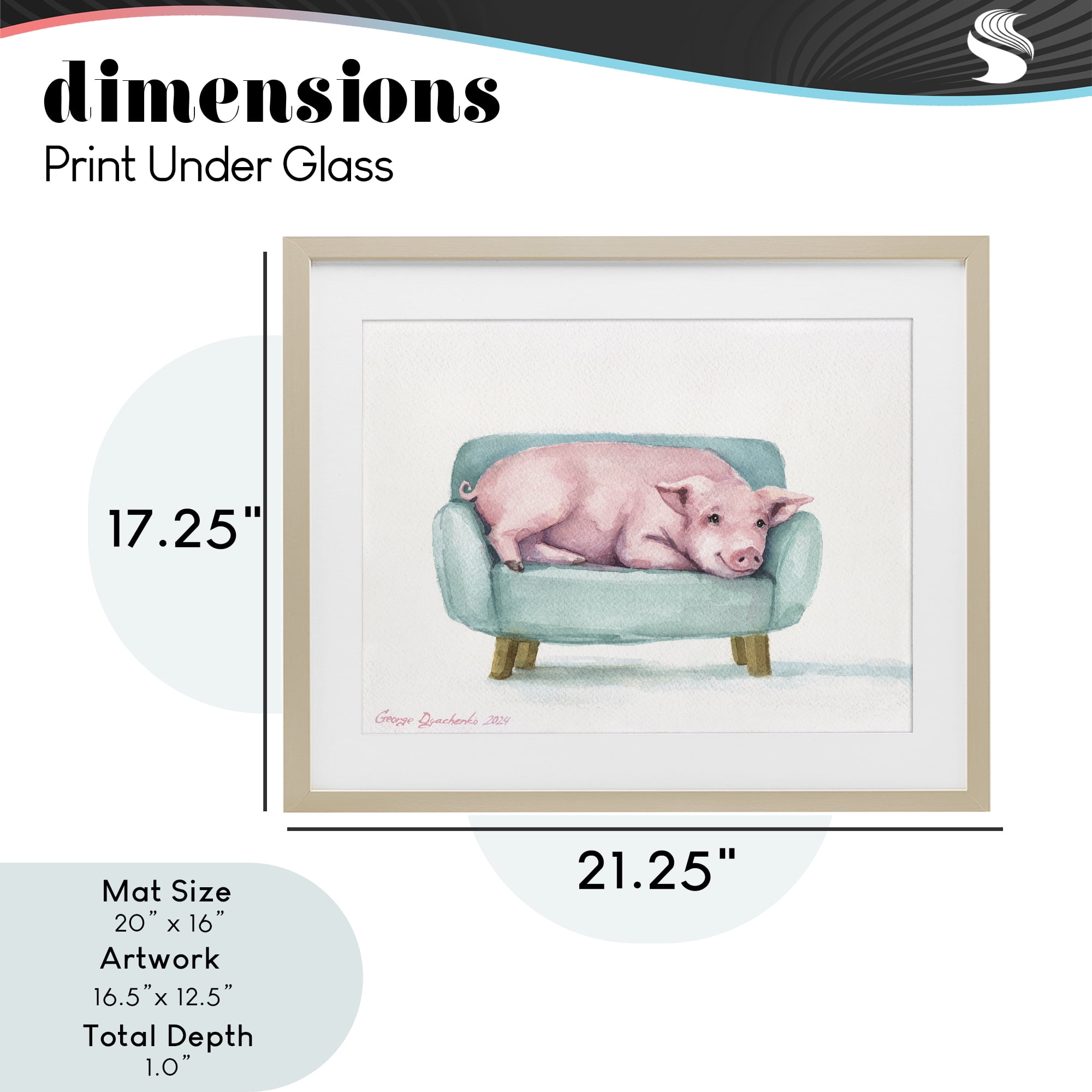 Stupell Industries Cute Piglet on Armchair Birch Framed Print Under Glass, design by George Dyachenko