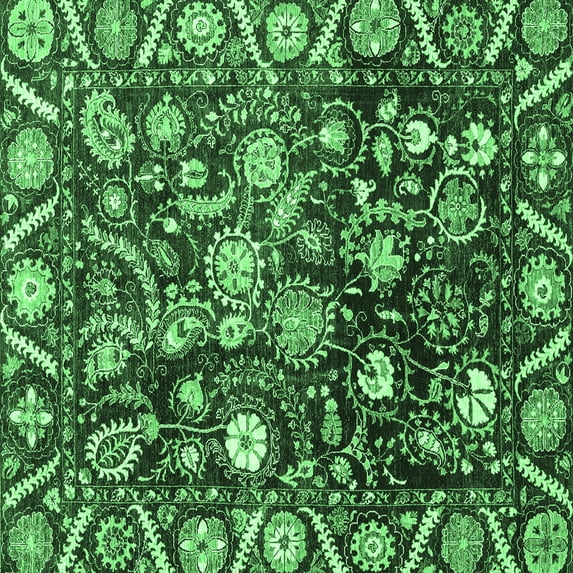 Ahgly Company Indoor Square Oriental Emerald Green Traditional Area Rugs, 4' Square