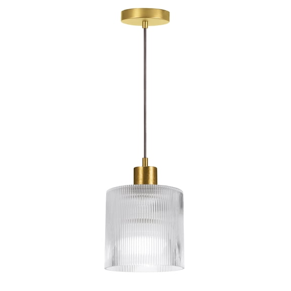 Dainolite 1 Light Pendant in Aged Brass w/ Fluted Glass