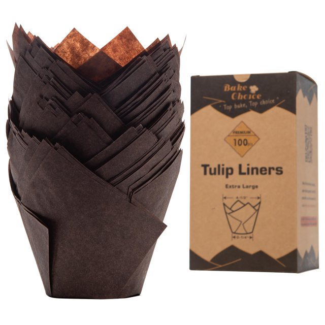 Moldes para magdalenas Bake Choice, tamaño grande, con forma de tulipán marrón, 100 unidades, 6 cm