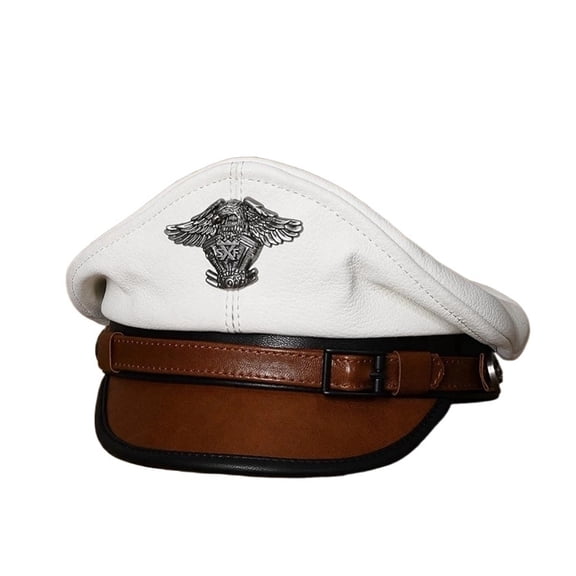 New Retro German Caps For Men Male Genuine Leather Flat Top Hats European American Captain Locomotive Chapeau ,Beautiful Craftsmanship
