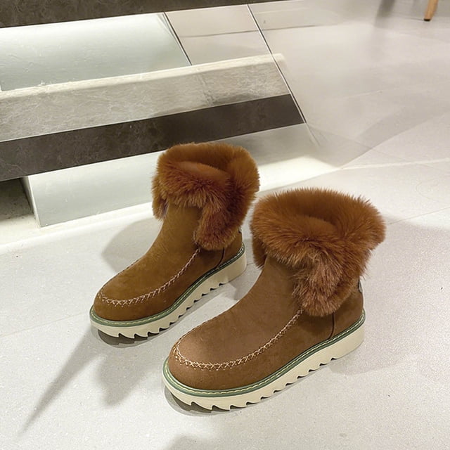 Styesk Bottes pour Femmes Femmes Mode Retournement Cheveux Bout Rond Ajouter Velours Tube Court Chaussures Rembourrées Bottes de Neige Bottes de Travail pour Femmes