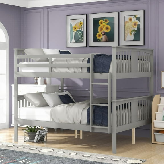 Gray Full over Full Bunk Bed for Bedroom - Ladder Included, Solid & Spacious
