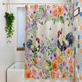 thumbnail image 3 of Pink Orange Flowers Shower Curtain Set, Waterproof Shower Curtains for Bathroom, Spring Floral Rooster Farmhouse Washable Fabric Cloth Bath Curtain for Bathtub Decoration with Hooks 54x78 Inches, 3 of 9