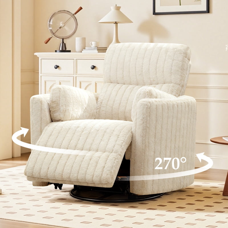 ATHOPE Powered Recliner Chair, Comfy Rocking Chair Nursery with USB Ports, Modern Velvet Swivel Glider Rocking Chair with High Back Deep Seat, for Living Room Small Space, Beige