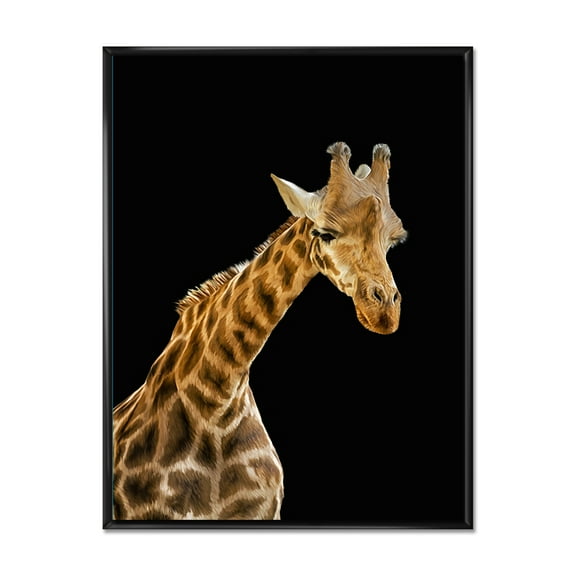 Designart 'Portrait of A Giraffe On Black Background II' Farmhouse Framed Canvas Wall Art Print