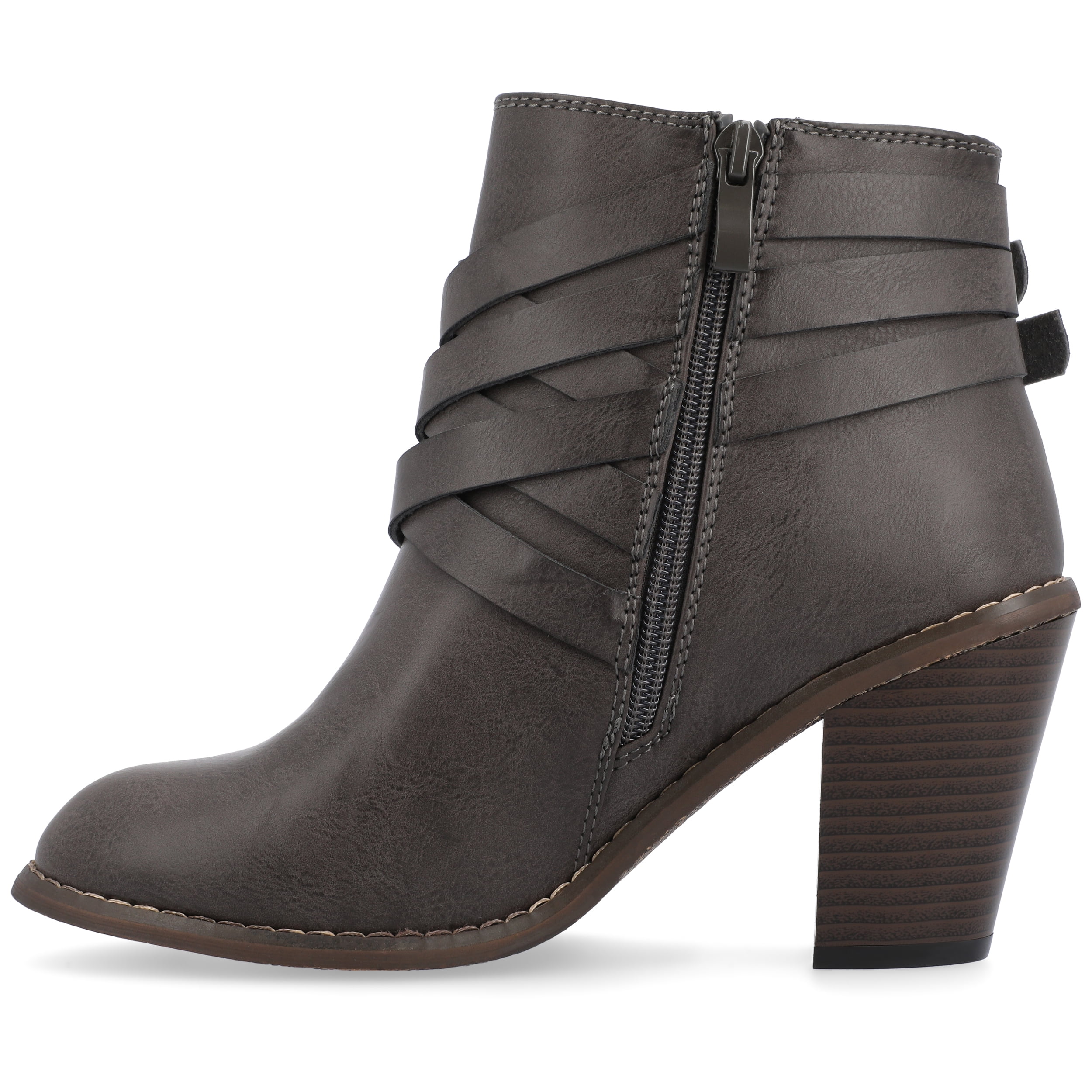 Journee Womens Strap Inside Zip Stacked Heel Booties, Widths Available
