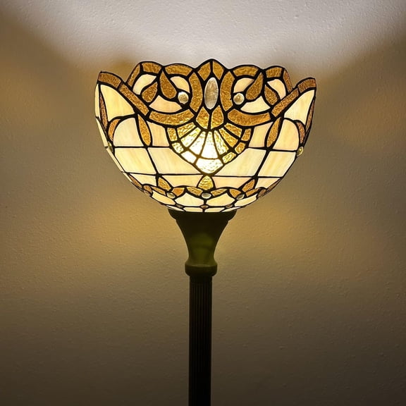Enjoy Décor Lamps Tiffany 1-Light Torchiere Floor Lamp with Stained Glass Bowl in Gold