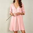 thumbnail image 3 of Squevariel Solid Color Nightshirt for Women V-Neck Short Sleeve Satin Silk Sleep Dress Casual Comfortable Nightgowns, 3 of 8