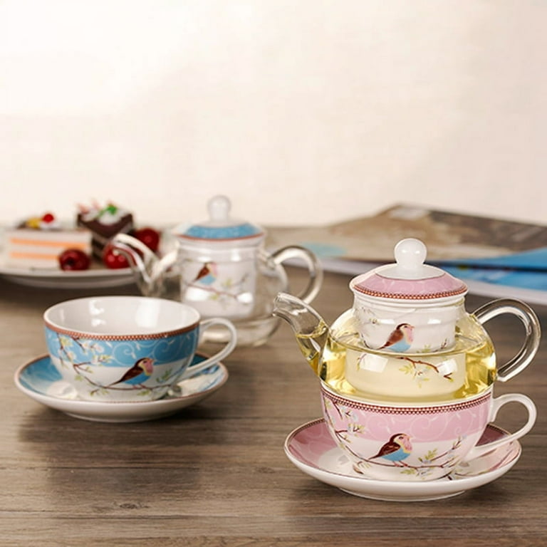 Pink Birds Bone China Tea Set