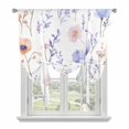 thumbnail image 2 of Spring Watercolor Tie Up Curtain 45 Inches Long, Wildflower Pink Purple Flowers Balloon Style Kitchen Window Curtain Over Sink, Small Window Rod Pocket Curtain 52"x45", 2 of 9